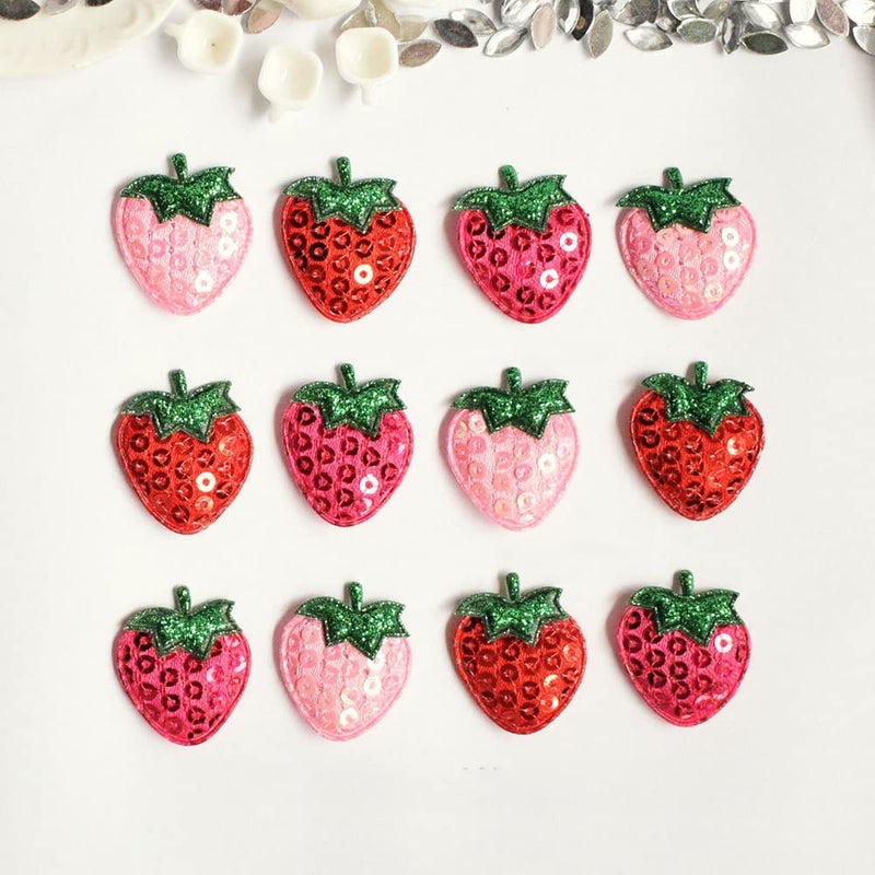 YYCRAFT 60pcs Padded Sequin Strawberry Appliques for DIY Sewing Craft-3 Colors - Image 2